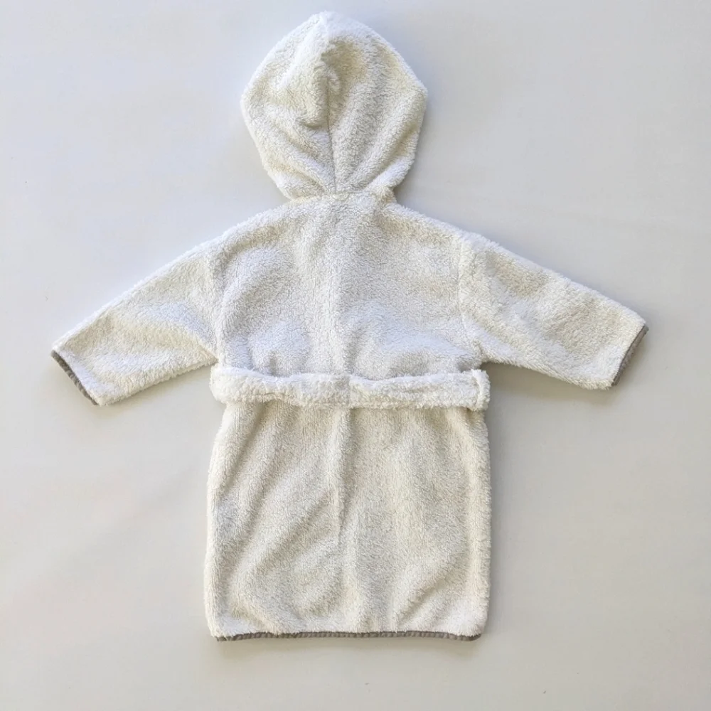 Peacock Alley Plush Bath Robe with Embroidered Rocking Horse and Gray Trim